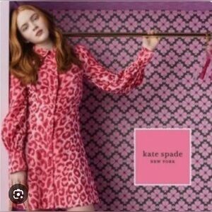 Kate Spade Long Sleeve Panthera Animal Print Button Front Shirtdress in Pinkish